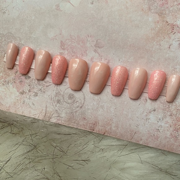 MODE CHANGE MARBLE PRESS ON NAILS PINK NUDE NEUTRAL SAKURA SHORT COFFIN SET SZ M - Picture 8 of 14